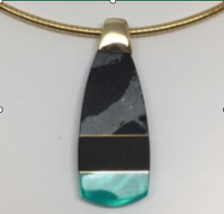 Chrysecholla, Jade, and Hematite Pendant