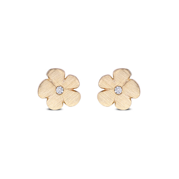 Yellow Gold Diamond Flower Earrings