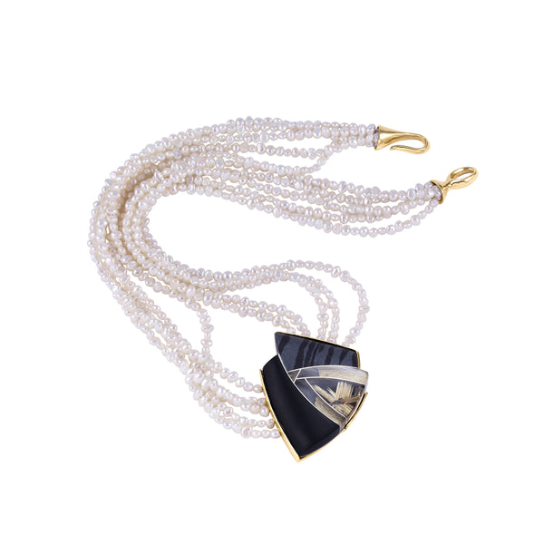 Pearl Seed Necklace with Black Onyx Pendant