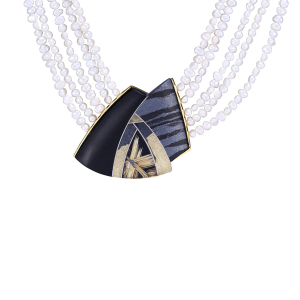 Pearl Seed Necklace with Black Onyx Pendant