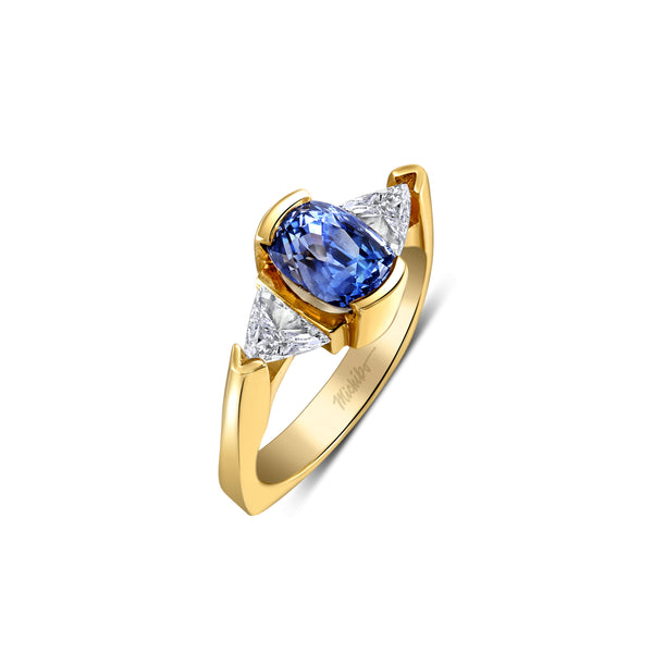 Oval Sapphire Trillion Diamond Ring