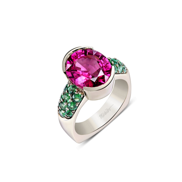 Rubelite and Tsavorite Gold Ring