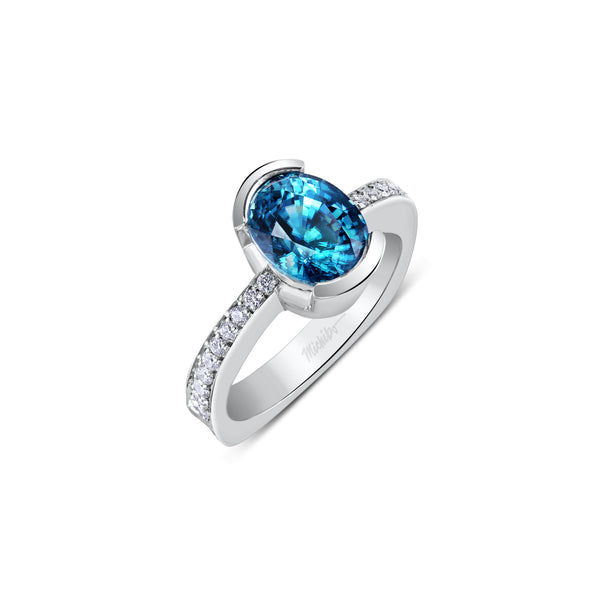 Blue Zircon Diamond Ring