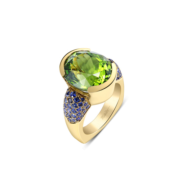 Burma Peridot Sapphire Ring