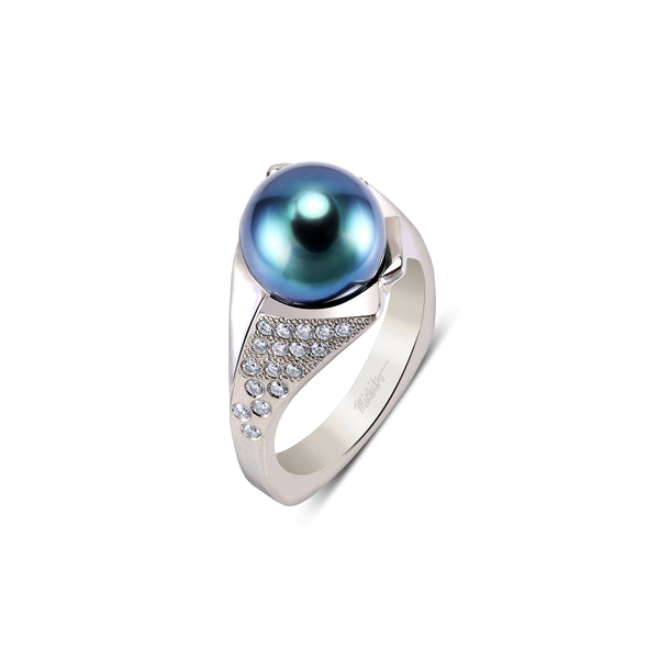 Tahitian Blue Green Pearl w/Diamonds 14kw