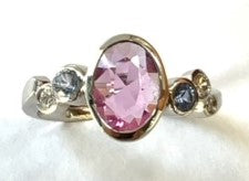Pink Sapphire, Tanzanite, and Diamond Ring