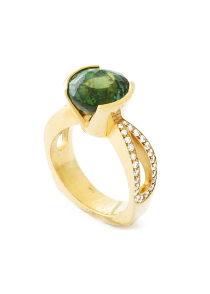 Gold Tourmaline Diamond Ring